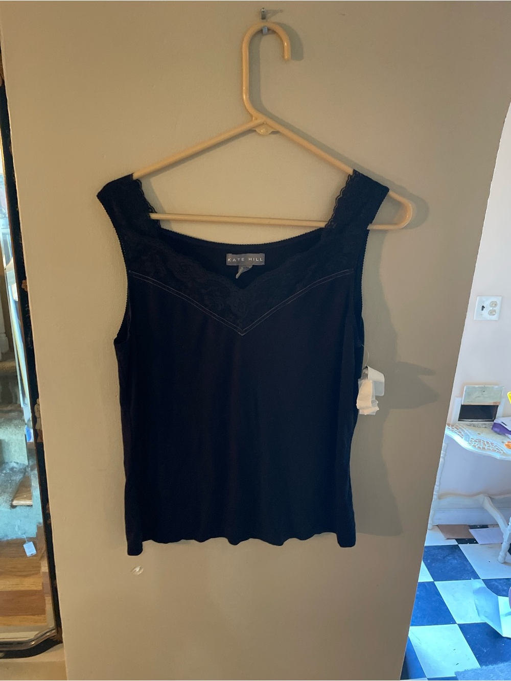 NWT Vintage 90s Kate Hill black lace tank top